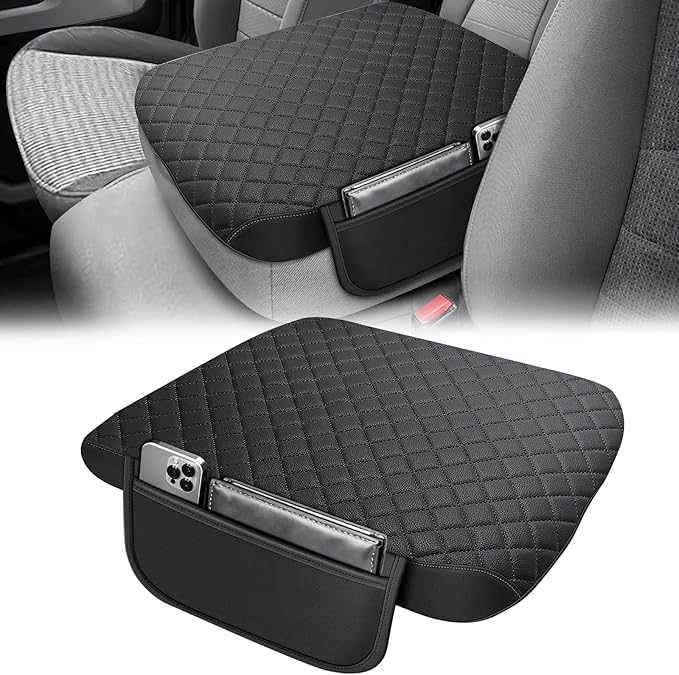 Center Console Cover Fit for 2002-2012 Ram 1500 2500 3500 Jump Seat Console, Comfortable Armrest Protector, Middle Console Cover, Car Arm Rest Cushion with 2 Side Pockets