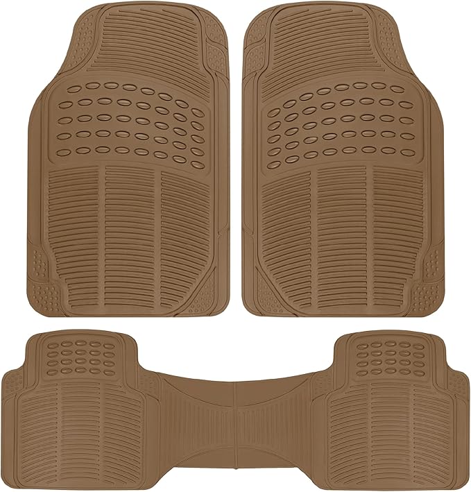 BDK Original ProLiner 3 Piece Heavy Duty Front & Rear Rubber Floor Mats for Car SUV Van & Truck, Beige – All Weather Floor Protection with Universal Fit Design
