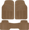 BDK ProLiner Heavy Duty Rubber Floor Mats for Auto - All Weather Protection Liners 3 PC Set (Tan Beige)