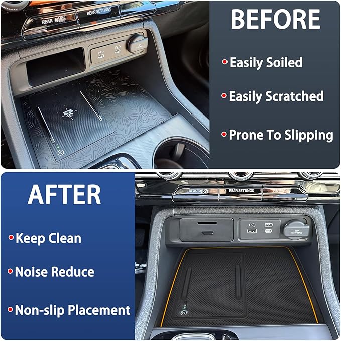 Center Console Silicone Mat Fit for Honda Pilot Accessories 2023-2025 2026 for Passport Accessories 2026 Wireless Charging Mat Non-Slip Protector Pad (Orange)