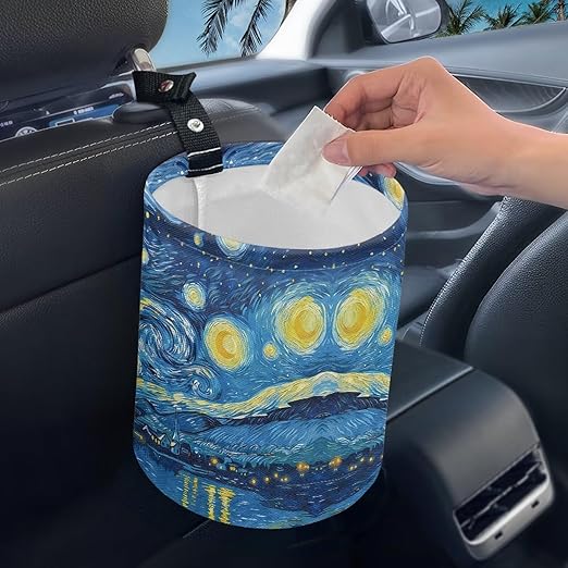 Brosoneto Starry Night Print Portable Car Garbage Bin Collapsible Hanging Portable Dustbin Bin Waste Basket Car Accessories Interior for Car SUV Trucks Universal