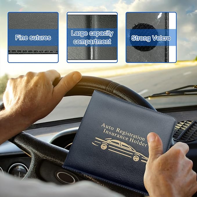 Ziciner Car Registration Insurance Holder, 2Pack Essential Auto Card Document Glove Box Organizer with Touch Fastener, Vehicle Interior Accessories Perfect for Most Car, Truck, SUV (Black/Gold Words)