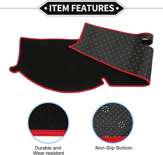 Dash Cover Compatible for Toyota Tacoma 2005-2015, Non-Slip Polyester Black Red Center Console Dashboard Cover Pad Carpet