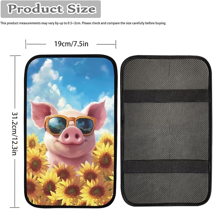 Floral Pig Armrest Cover Pad for Cars Comfortable Soft Car Center Console Armrest Cushion Pads Funny Pig Auto Accessories Universal Fit for Most Cars Vehicles SUV