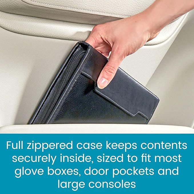 High Road Car Owners Manual Case and Glove Compartment Document Holder - Pebbled Faux Leather Glove Box Organizer for Car, SUV, Truck