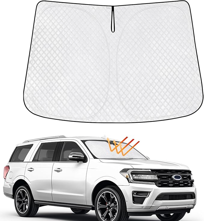KMF Windshield Sun Shade for Ford Expedition 2018-2024 with 310T Foldable Car Sun Shade,Custom Fit Sunshade for Front Window Sun Visor Protector Interiors Block UV Rays Accessories