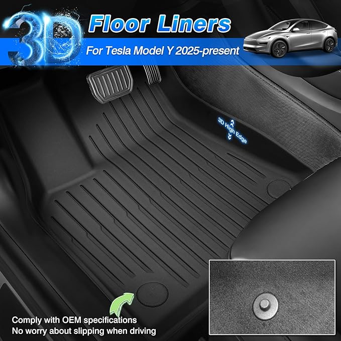 Model Y Floor Mats - Cargo Liner Fits for Tesla Model Y Juniper 2025 2026 (5-Seat), Full Set All Weather Floor Mats for Model Y Juniper Accessories, Heavy Duty Rubber Car Mats, Car Accessories