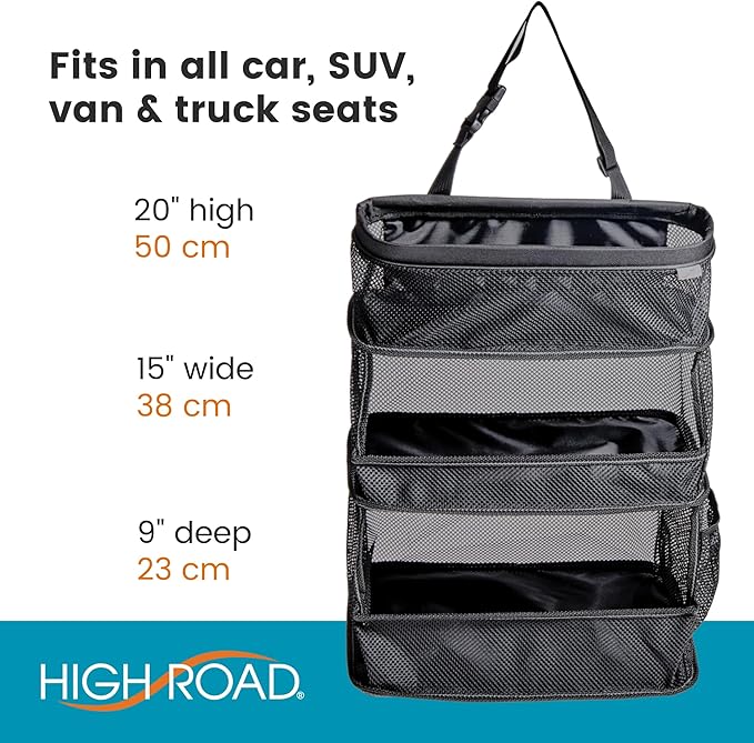 High Road CarCubby Car Storage Organizer - SUV Trunk Organizer, Passenger Seat Organizer or Back Seat Storage With 3 Easy-View Mesh Bins