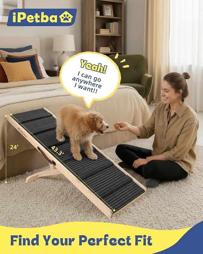 iPetba Dog Ramp for Bed & Couch for Small & Medium Dogs - Joint-Friendly, Anti-Slip, Adjustable, Odor-Free, Up to 70 lbs