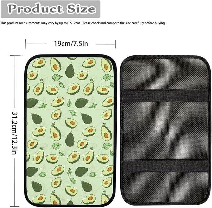 Green Avocado Car Armrest Pad Breahtbale Soft Auto Center Console Dustproof Arm Rest Protector Cover Cushion Universal Fruit Car Interior Accessories