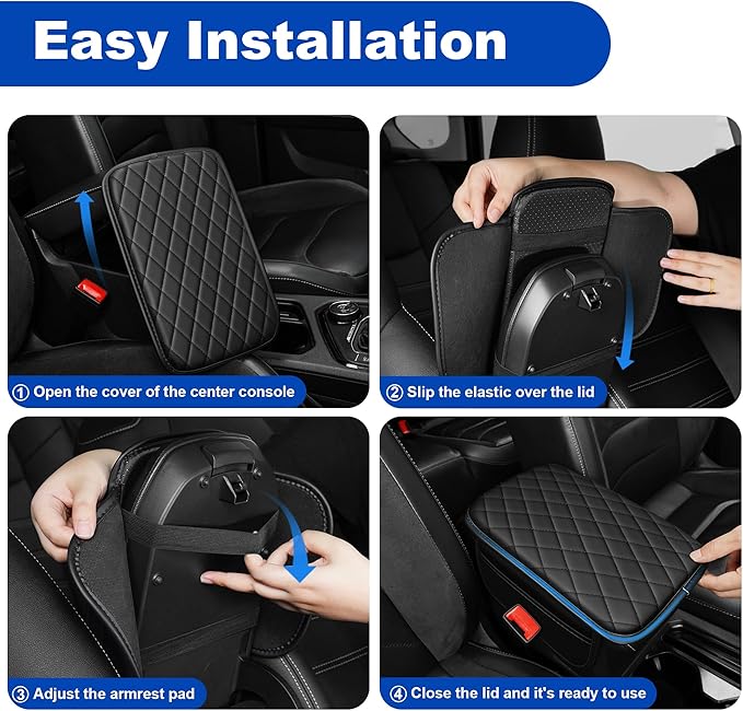 Center Console Cover for Encore: Armrest Cover for Car with 2 Storage Bags - Scratch & Wear Resistant & Waterproof Leather Console Cover,Anti-Scratch Auto Armrest Pad Accessory （Black