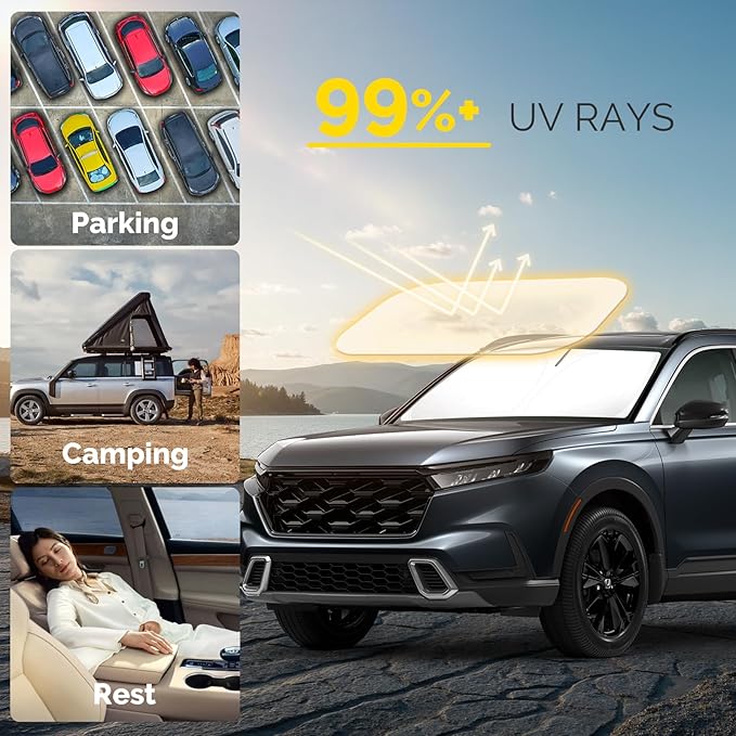 SHINHOME Windshield Sun Shade for 2023 2024 2025 2026 Honda CRV SUV, LX, EX, EXL, Sport, Sport-L,Touring Hybrid, Front Window Sun Visor Blocks UV Rays Foldable CR-V Accessories