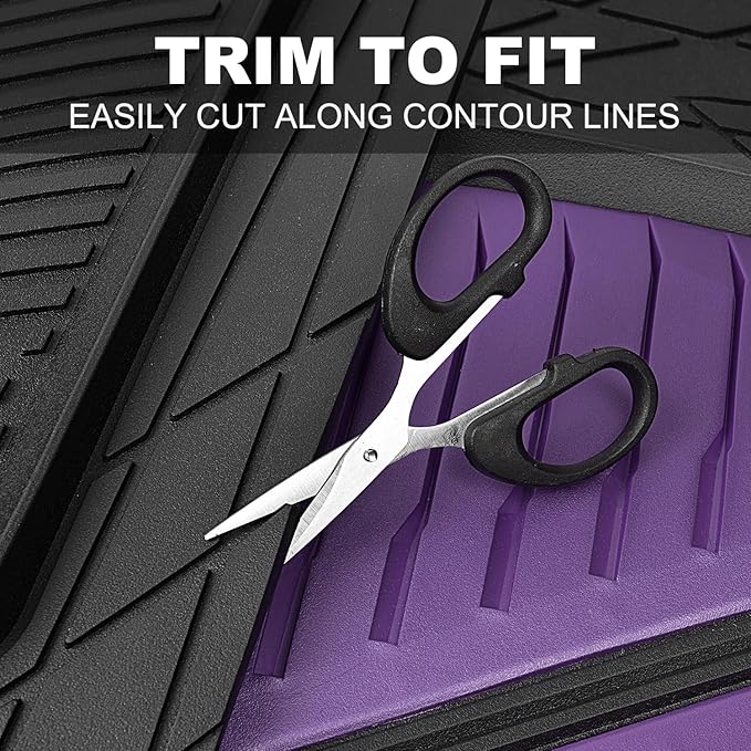 CAR PASS Heavy Duty Rubber Car Mats, Deep-Dish Car Floor Mats All Weather, Universal Two-Tone Trim-to-Fit for SUVs Trucks Sedans, Waterproof Anti-Slip, 3 Pieces V12 Black and Metallic Purple