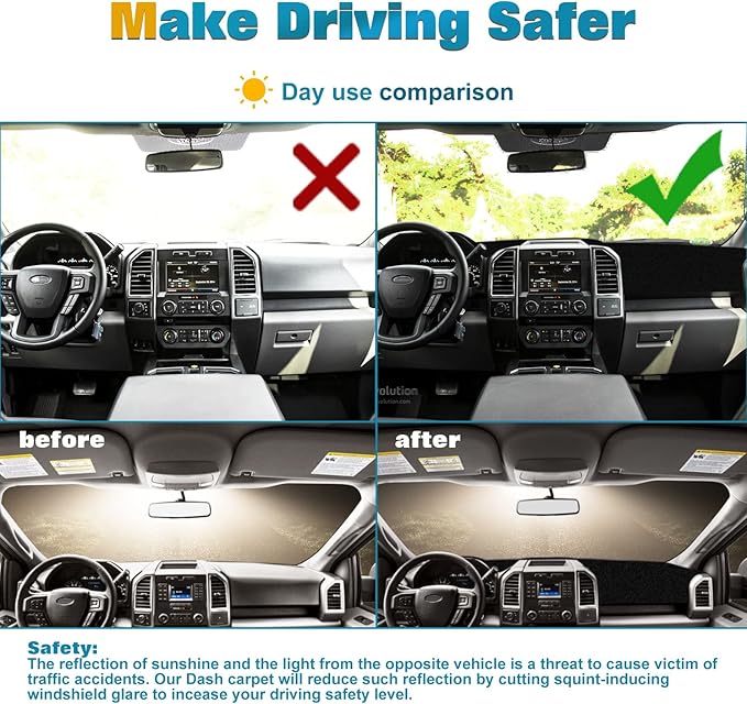x xotic tech Center Console Dashboard Mat Pre-Cut Non-Slip Sunshield Sun Glare Protector Dash Carpet Pad Black Cover Compatible with Ford F150 2015-2020
