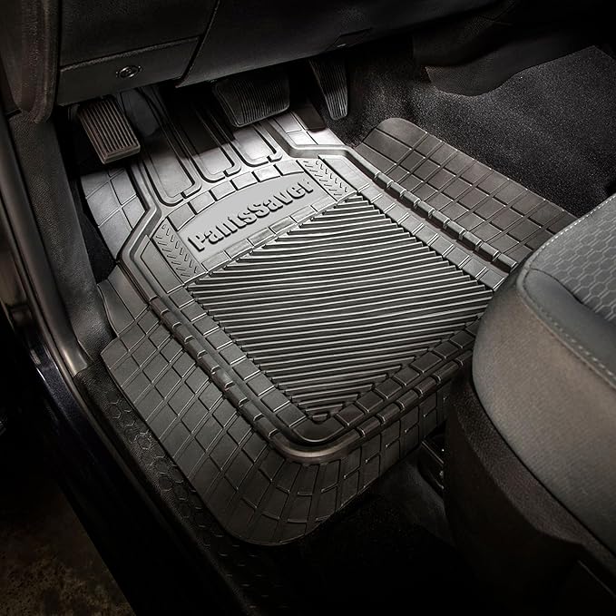 PantsSaver Universal Car Mats - All-Weather, Heavy Duty, Waterproof & Anti-Slip Rubber Floor Liners Accessories Trimmable for Honda, Toyota, Ford, Nissan, Hyundai, Jeep, & More, 3 Piece Set Gray