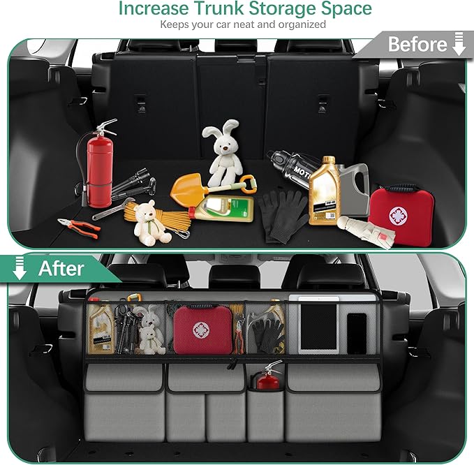 NUWQICD Hanging Car Trunk Organizer Fit For Ford Explorer Foldable Large Capacity 41.3x20 inch Backseat Trunk Organizers Storage, Car Accessories Interior, with Multi Pockets Grey
