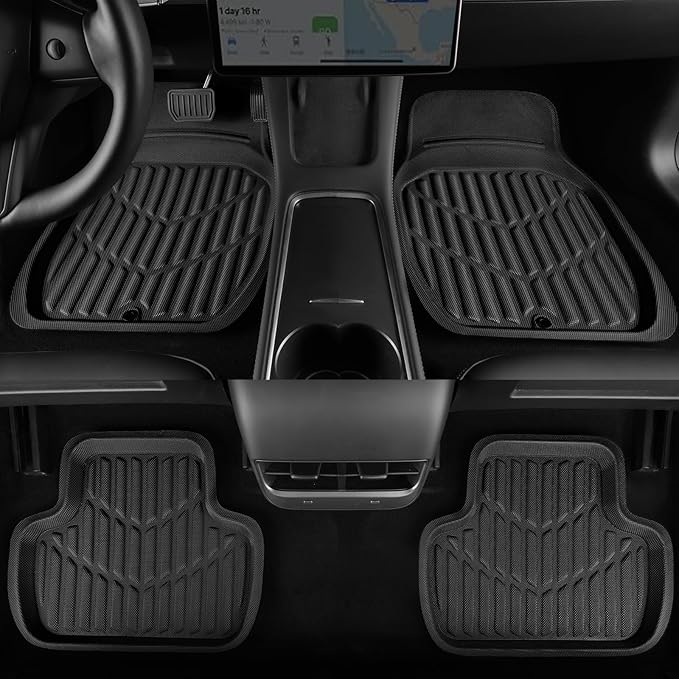 CAR PASS PVC Deep Dish Car Mats Full Set, Waterproof All Weather Luxury Faux Leather Car Floor Mats 4 Piece, Anti-Slip Universal Fit for Sedans Suvs Vans MiniTrucks,Durable & Easy Clean, All Black