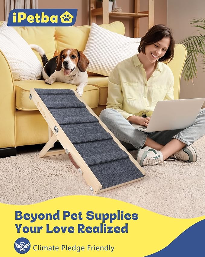 iPetba Dog Ramp for Couch & Bed - Joint & Spine Support with Gentle Incline for Small Dogs, Adjustable, Anti-Slip & Foldable, Up to 35 lbs