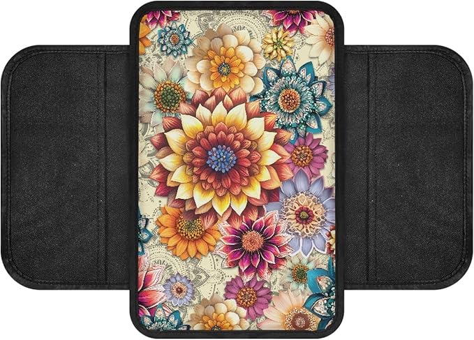CLOHOMIN Dahlia Car Center Console Armrest Cushion Soft Armrest Cushion Pad Flowers Armrest Cover Fit for Most Vehicles Auto Decorative Accessories
