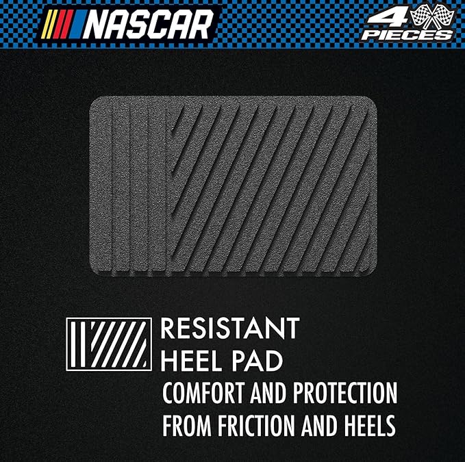 NASCAR Carpet Car Mats | 4-Piece Car Mats Full Set | Universal Fit for Cars, Trucks & SUVs | All-Weather Protection Shielding from Spills & Stains | Automotive Floor Mats w/Heel Pad | Car Rug, Black
