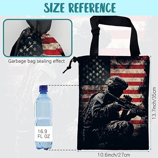 KXWQTRDD Car Garbage Bag American Soldier Holding Rifle Drawstring Car Trash Bag Hanging for Back Seat with Adjustable Buckle Canvas Vehicle Trash Can Easy-to-Install
