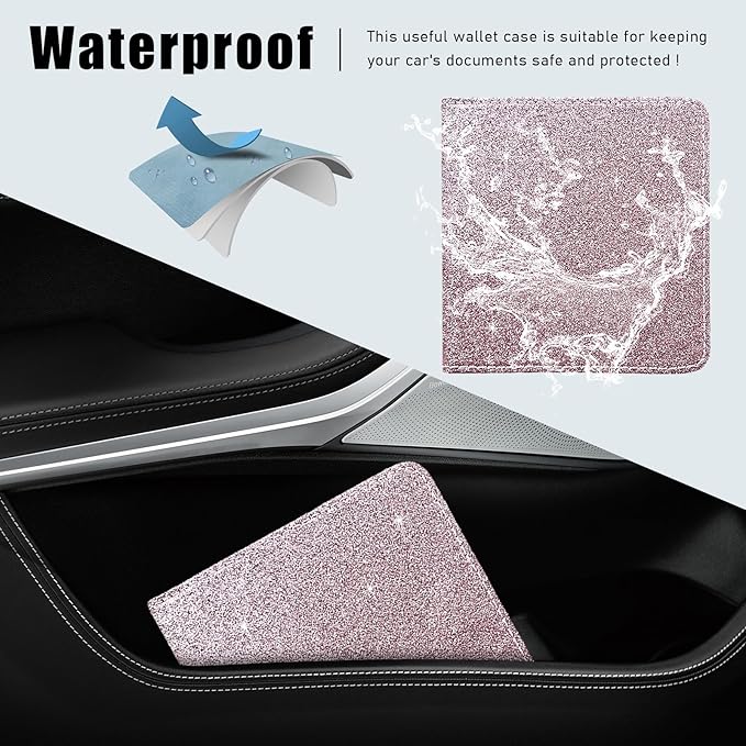Ziciner Car Registration and Insurance Holder, Auto Card Document Glove Box Organizer with Magnetic Closure, Universal Vehicle Interior Accessories for Cars SUVs (Glitter Pink-Small)
