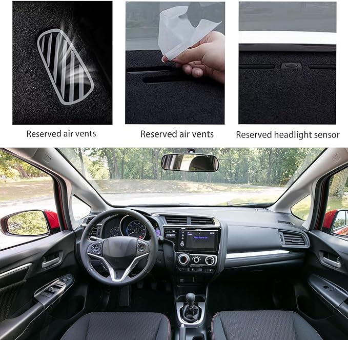 Upgraded Dash Mat for 2020-2015 Honda Fit Polyester Dashboard UV Protection Non-Slip Windshield Reflective Dash Cover Interior Accessory Black