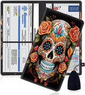 Car Registration and Insurance Holder, PU Leather Auto Document Holder for Men&Women, Vehicle Glove Box Compartment Organizer with Magnetic Shut for Driver's License, Sugar Skull with Flowers
