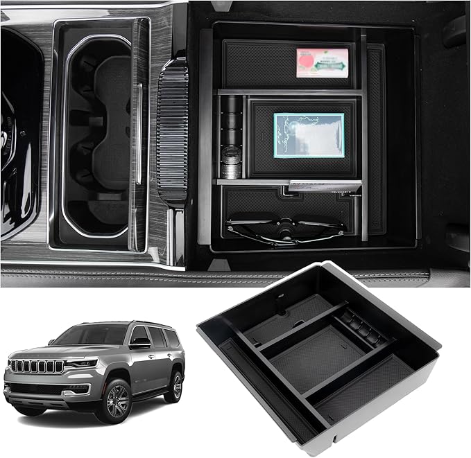 Sinminou Center Console Organizer Compatible with 2022-2025 Jeep Wagoneer/L, 2022-2025 Jeep Grand Wagoneer/L Accessories, Armrest Storage Box
