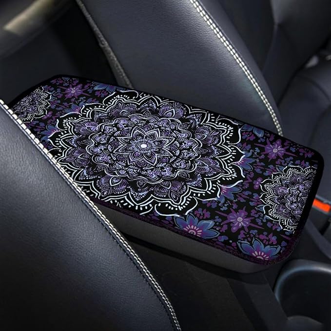 Purple Mandala Car Center Console Cover Soft Protector Armrest Console Cover Car Center Console Cover Accessories Universal Fit Most Cars Women Men