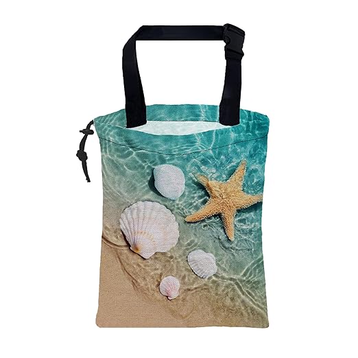 KXWQTRDD Car Garbage Bag Summer Starfish Seashell on Beach Hanging Canvas Car Trash Bag Waterproof Drawstring Car Back Seat Organizer for Car Back Front Seat Console with Adjustable Buckle