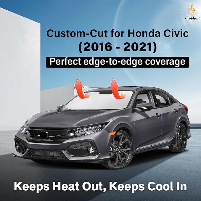 Econour Windshield Sun Shade for Honda Civic 2016-2021 Sunshade Foldable Window Sun Visor Protector Blocks UV Rays Keep Your Car Cooler | Car Protector Accessories