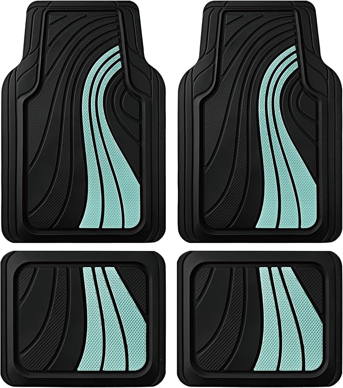 Road Comforts Car Floor Mats Full Set – Front & Rear Car Floor Mats with Aluminum Design, Anti-Slip Backing, All-Weather Protection, Trim-to-Fit Car Mats for Most Sedans, SUVs & Vans - Mint