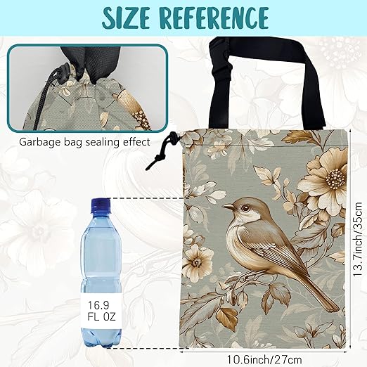 KXWQTRDD Car Garbage Bag Vintage Bird and Floral Hanging Canvas Car Trash Bag Drawstring Car Back Seat Organizer for Car Back Front Seat Console with Adjustable Buckle