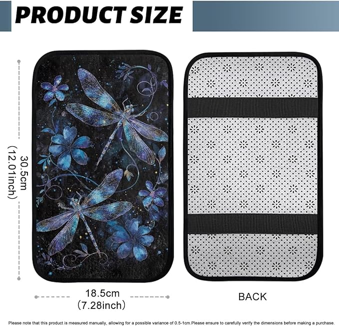 Bulopur Blue Dragonfly Car Center Console Cushion Pad Center Console Cover Fashion Auto Interior Protect from Pet Claws Flannel Car Console Covers Fit for Most Cars, Vehicles, SUVs