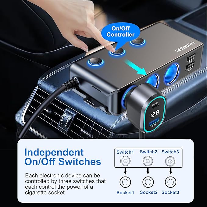 Cigarette Lighter Splitter,3 Socket Cars Cigarette Lighter Adapter,Heavy Duty Truck USB Chager Multi Port