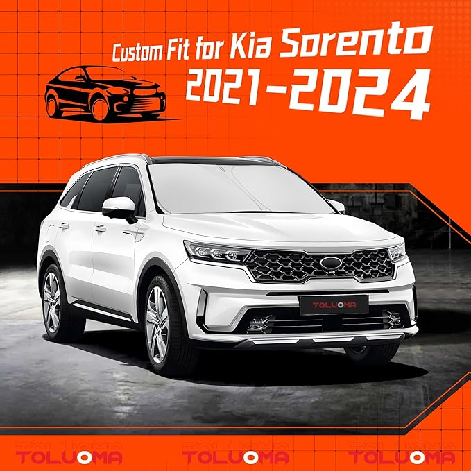 Toluoma Custom Fit Windshield Sun Shade for Kia Sorento 2021-2025 - Full Coverage, 210T Reflective Fabric, Double-Layer Design - Blocks 99% UV Rays, Keeps Car Cool, Easy to Install and Store