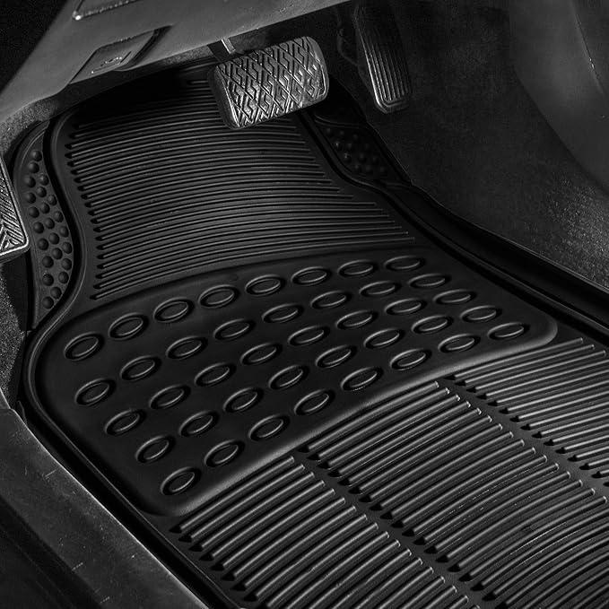 FH Group Trimmable Non-Slip Rubber Floor Mats Full Set - Universal Fit for Cars Trucks and SUVs (Black) F11305 + F16400