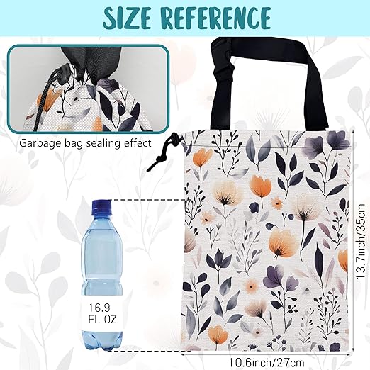 KXWQTRDD Car Garbage Bag Colorful Wildflowers and Leaves Hanging Canvas Car Trash Bag Drawstring Car Back Seat Organizer for Car Back Front Seat Console with Adjustable Buckle