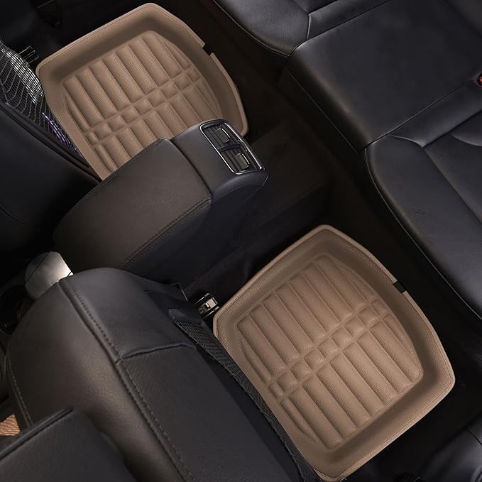 FH Group Automotive Floor Mats - PU Leather Floor Mats, Deep Dish Design, Floor Mats for Cars, Universal Fit Floor Mats Full Set, Floor Mats For Most Sedan, SUV, Truck Floor Mats Solid Beige