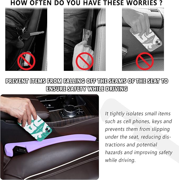 Junecarp Car Seat Gap Filler 2 Pack,Car Gap Filler Organizer to Impede Items from Dropping,Essential Interior Car Accessories Seat Gap Plug (Purple)