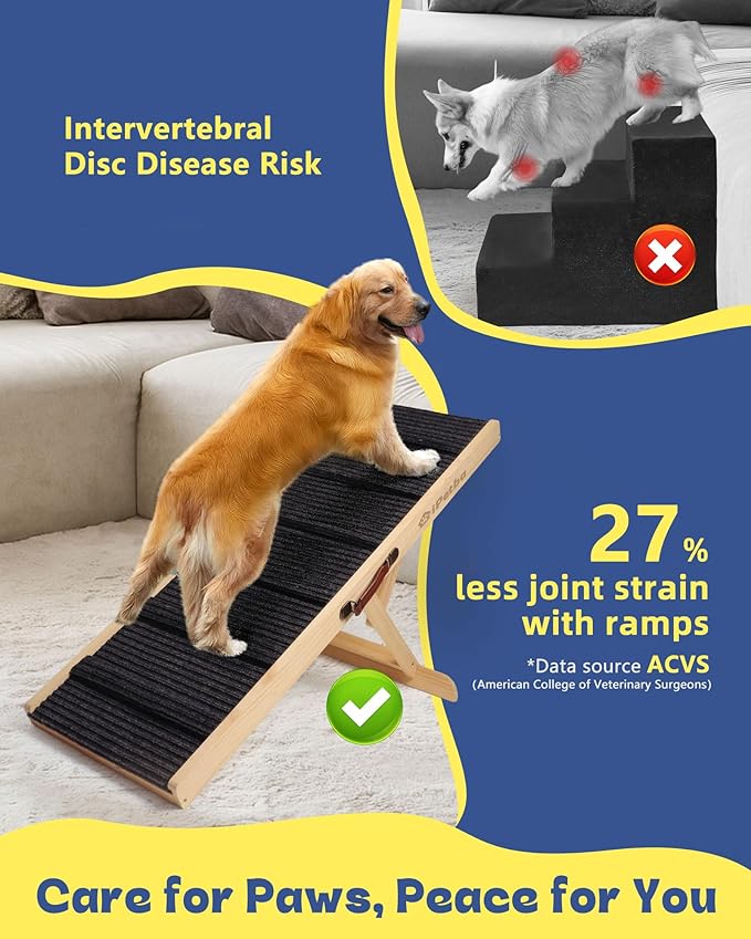 iPetba Dog Ramp for Bed & Couch for Small & Medium Dogs - Joint-Friendly, Anti-Slip, Adjustable, Odor-Free, Up to 70 lbs