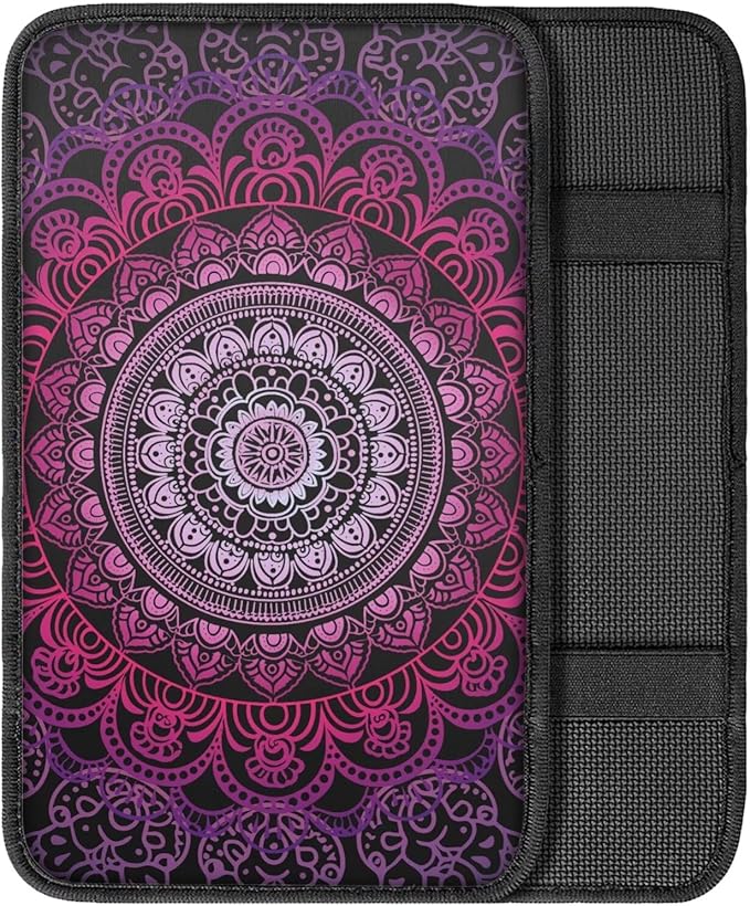 Purple Mandala Floral Car Center Console Cushion Pad Protect from Pet Claws Center Console Cover Easy to Install Armrest Cover Protec Universal Fit for Auto Truck Van SUV