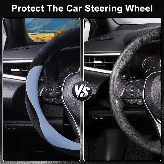 COFIT Plush Steering Wheel Cover Winter, Soft Warm Furry Grip Protector for Cars SUVs Trucks, Fits 14.5-15 Inch, Non-Slip Interior Accessory, Blue
