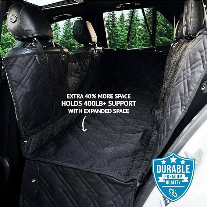 Bulldogology Dog Car Seat Cover Hard Bottom Back Seat Extender for Dogs – Waterproof, Scratch‑Resistant, Heavy Duty Pet Seat Protector Hammock with Non‑Slip Backing for Cars, SUVs & Trucks (Large)