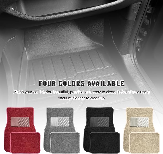 Sun Walker 4 PCS Car Floor Mats, Waterproof Anti-Slip Front & Rear Car Carpets with Driver Heel Pad, All Weather Floor Protective Pads Universal for SUVs Trucks Sedans Vans (Black)