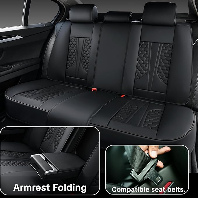 Wertigen Black Leather Car Seat Covers - Luxury Waterproof Car Seat Covers with Lumbar Support, Non-Slip Base, and Airbag Compatibility; Suitable for Sedans, Suvs, and Pickups.