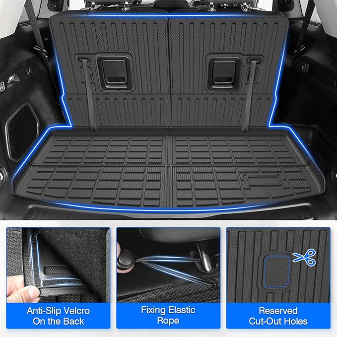 Floor Mats for Jeep Grand Cherokee L (6-Seater Without 2nd Row Center Console) 2021-2025 2026, All Weather Cargo Liner & Door Sill Guards for Grand Cherokee L Accessories, Car Accessories