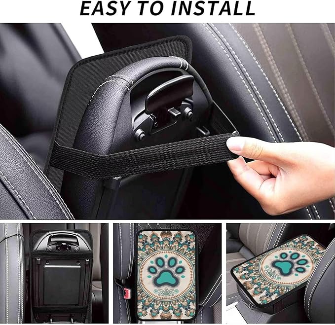 Paws Car Armrest Covers Dog Paw Cloth Fabric Armrest Protectors Footprint Pet Center Console Lid Cover Vintage Style Universal Accessories for Sedans, SUV, Truck and Van, Sage Green