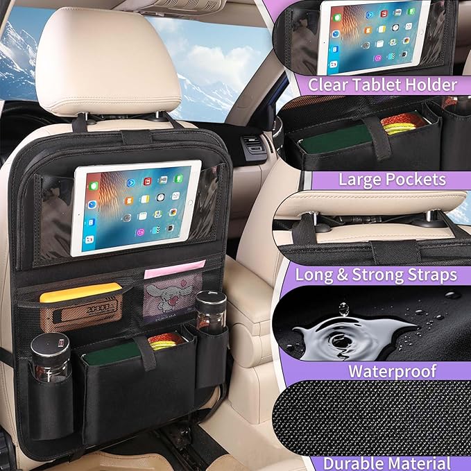 MONKONAR Car BackSeat Organizer,2 Pack for Kids Car Organizer Kick Mats Kick Mats Back Seat Protector with Touch Screen Tablet Holder, for Kids, Car Travel Accessories, (2PACK)
